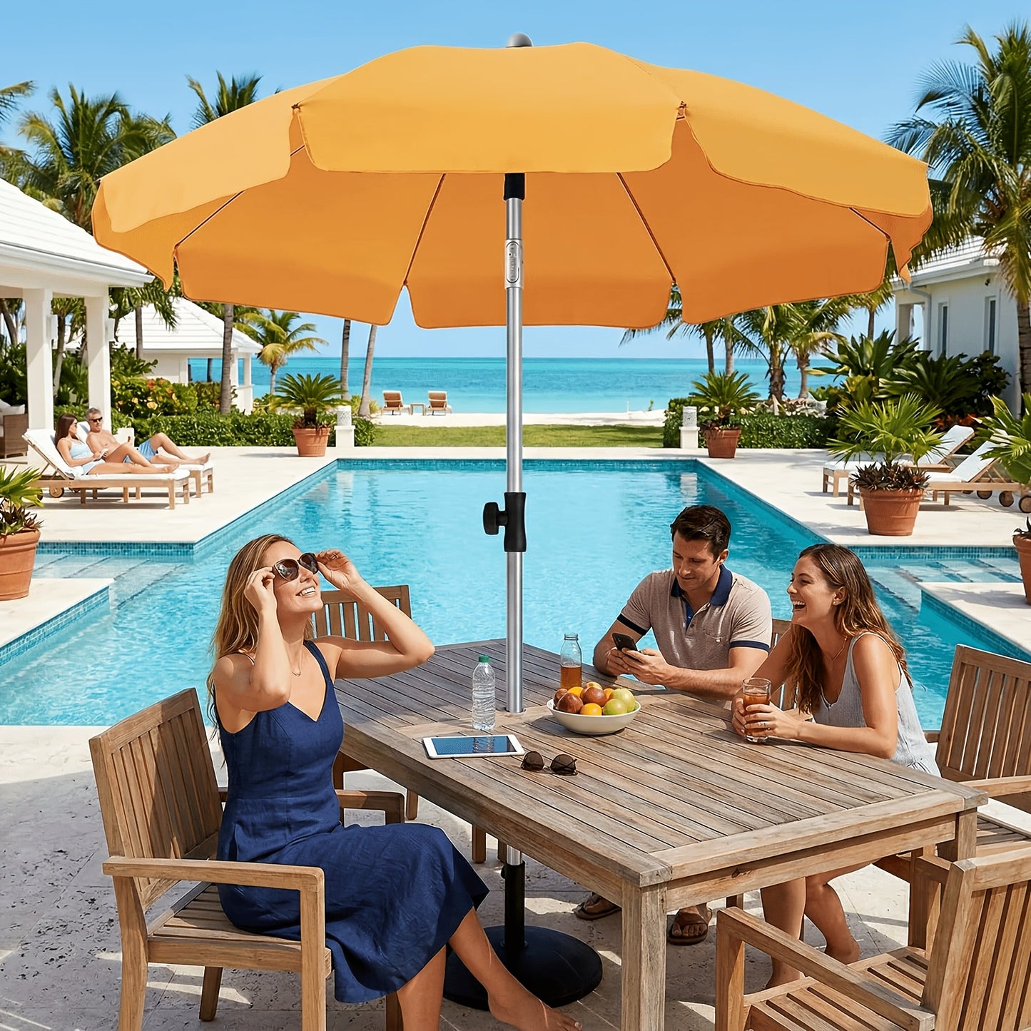 2 X 2m Parasol, Market Umbrella, Round Garden Umbrella, 8 Steel Braces, Base Not Included, Patio Umbrella for Garden, Balcony And Patio, Grey/ Beige/ Blue/ Orange