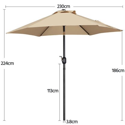 Costoffs Patio Umbrella Outdoor, 2.3m Market Umbrella Parasol Umbrella with Crank/Tilt/6 Ribs, Garden Table Umbrella for Patio, Deck, Backyard, Pool & Beach