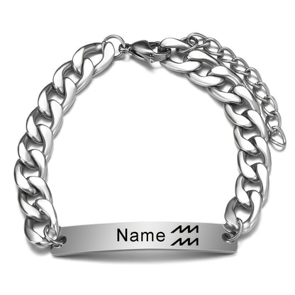 Customized Personalized 12 Constellation Symbol Bracelet, Custom Name And Constellation Symbol, Men's Bracelet, Stainless Steel Chain Hand Card Bracelet, Father's Day Gift for Dad, Husband, Lover, Handsome Gift