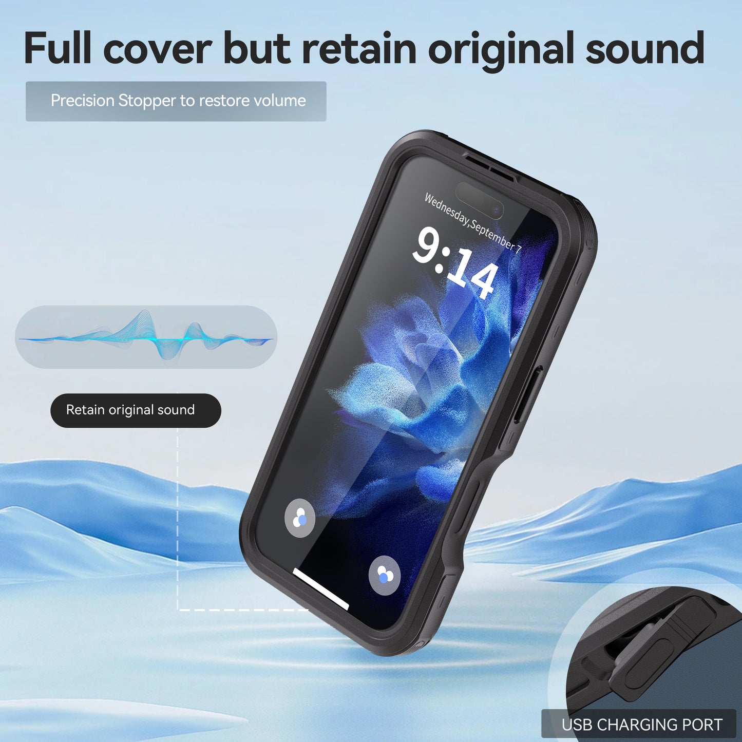 For iPhone 16 Plus 16 Pro Max Waterproof 360° Full Body Case Drop-proof Dustproof Snowproof Built-in Screen Protector Phone Case