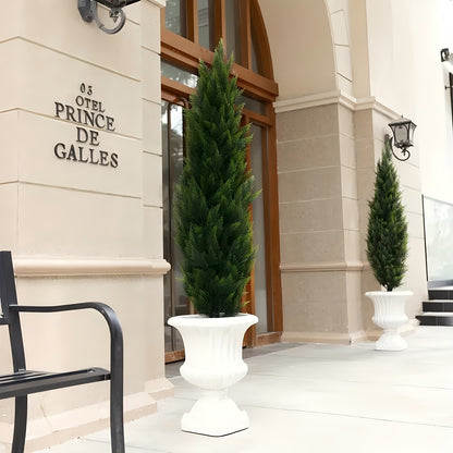 Artificial Cedar Trees in Pots Set of 2 Realistic Faux Cypress Topiary Plants Indoor Outdoor Front Door Porch Patio Christmas Decor UK