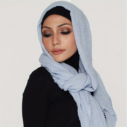 3pcs/Lot Solid Color Bubble Pleated Warm Autumn And Winter Scarf Solid Color Muslim Headscarf Hijab Scarf Ramadan