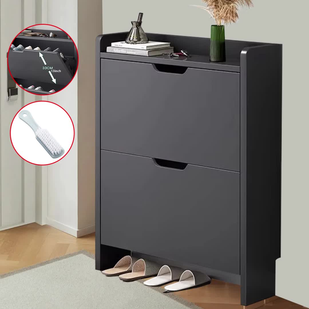 Shoe Cabinet with 2-Drawers, Storage Shoe Rack Organizer with Cut-out Handles, Entryway Hallway Furniture
