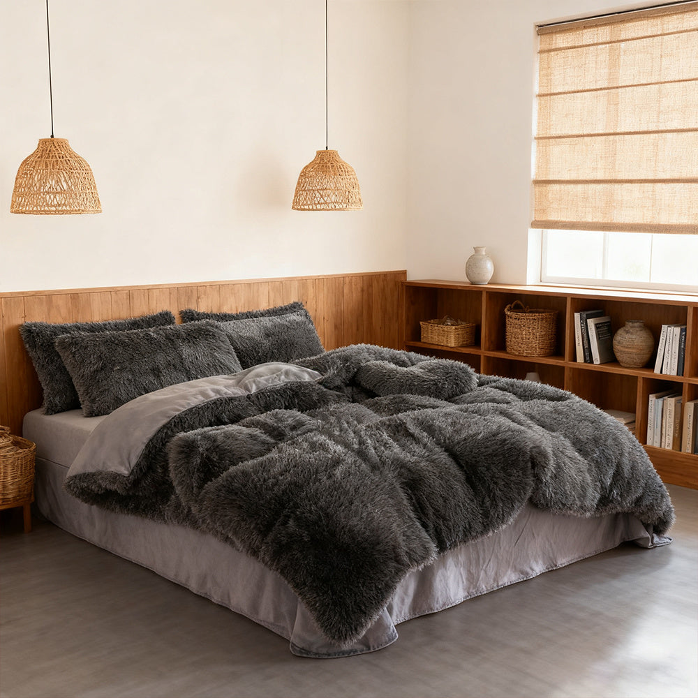 Water Mink Plush Super Soft and Thicken Autumn and Winter Bedding Set, Plush Comfortable Warm Duvet Cover Pillowcases Three-piece Set, Available in Various Colors, Down Duvet Cover, Zipper Closure Design, Single/Double/King/Super King