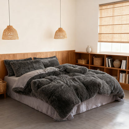 Water Mink Plush Super Soft and Thicken Autumn and Winter Bedding Set, Plush Comfortable Warm Duvet Cover Pillowcases Three-piece Set, Available in Various Colors, Down Duvet Cover, Zipper Closure Design, Single/Double/King/Super King