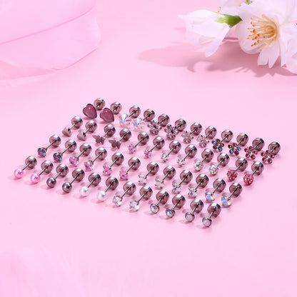 SHZYLN24 Pairs of Girl and Lady Earrings - 316L Stainless Steel Stud Earrings, Cute CZ 4mm Mini Flat Back Screw Earrings Set., for Teenager