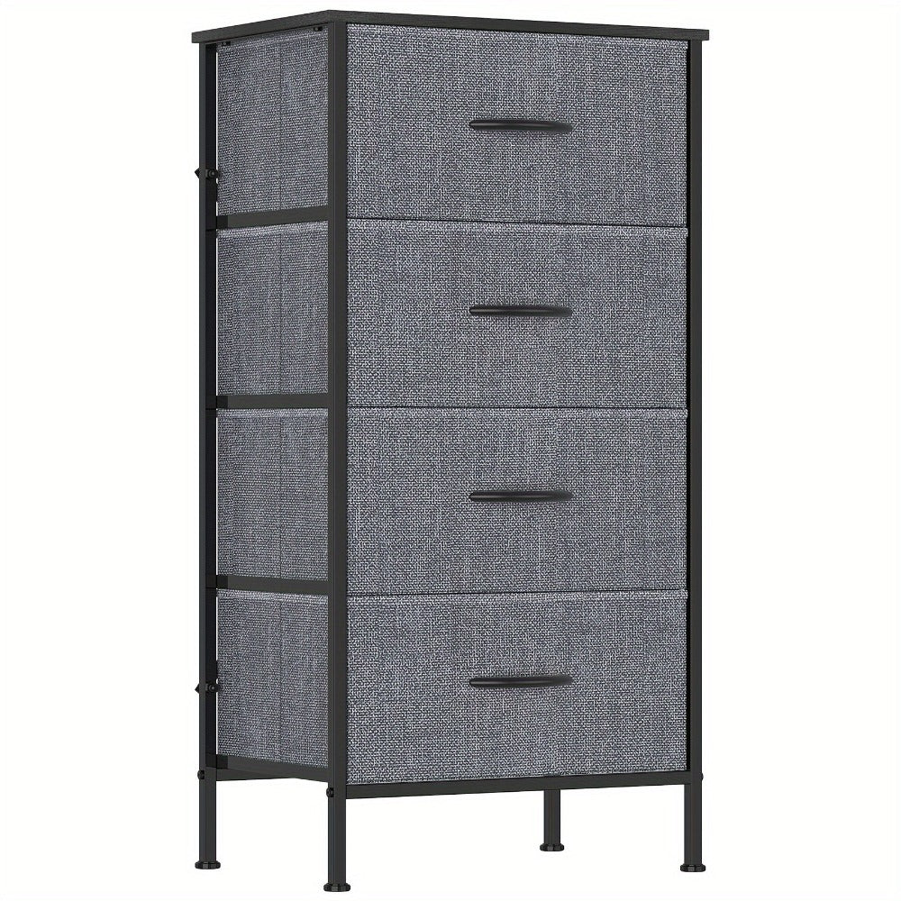 4-Drawer Tall Dresser Storage Cabinet with MDF Wood Top & Metal Frame – Freestanding Vertical Tower Chest of Drawers for Bedroom Living Room 68cm Height 6 Colours