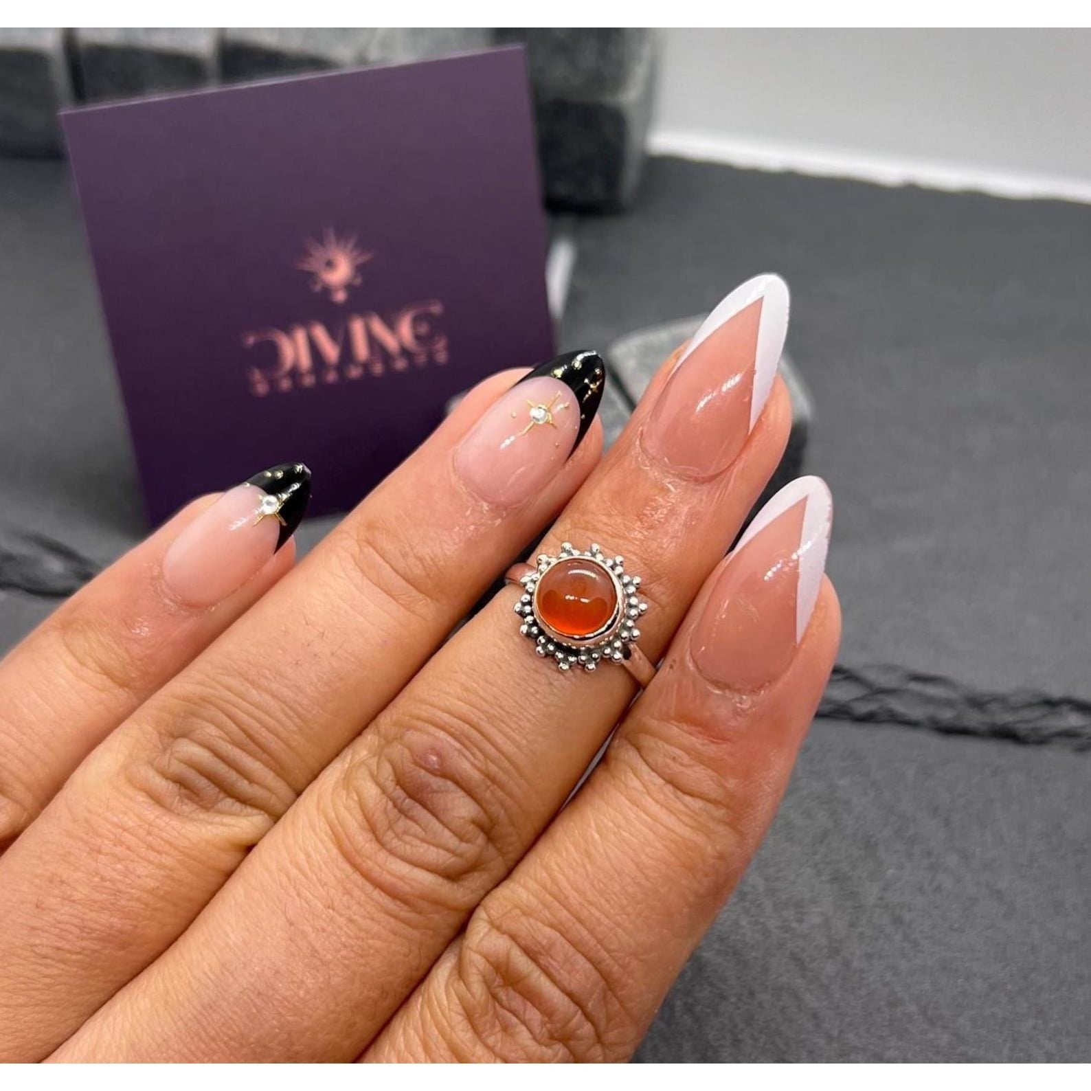 Ring Sterling Silver Gemstone Flower for layering and statement styling