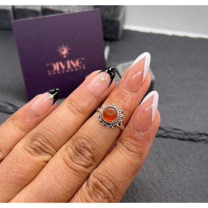 925 Sterling Silver Natural Opal / Labradorite /Moonstone/Labradorite/Amethyst /Turquoise/Chalcedony/Tigers Eye Round Flower Ring