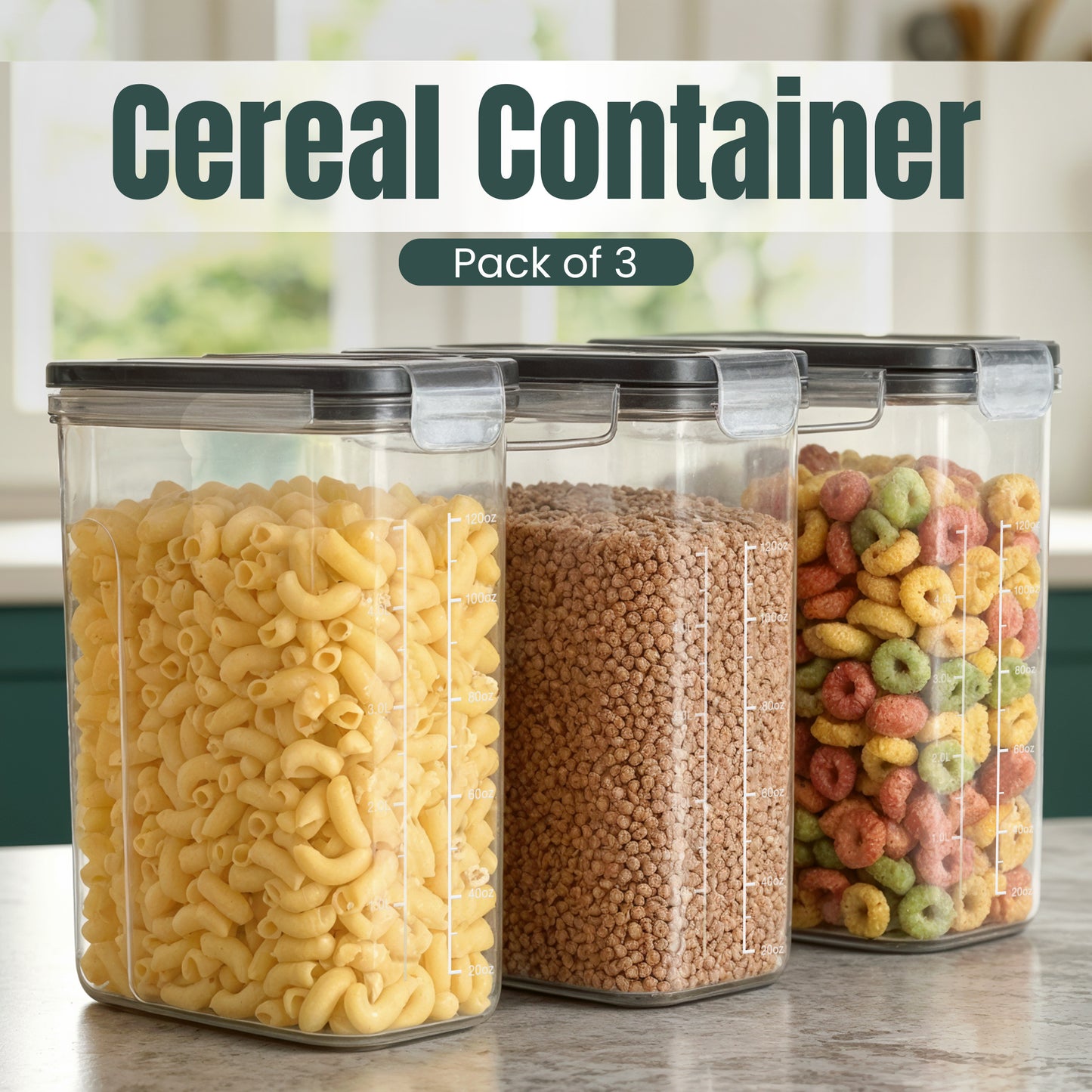 Kichly Cereal Dispenser & Storage Container for Kitchen & Pantry – Air Sealed Kitchen Organizers and Storage Box - Plastic – Dry Food Organizer