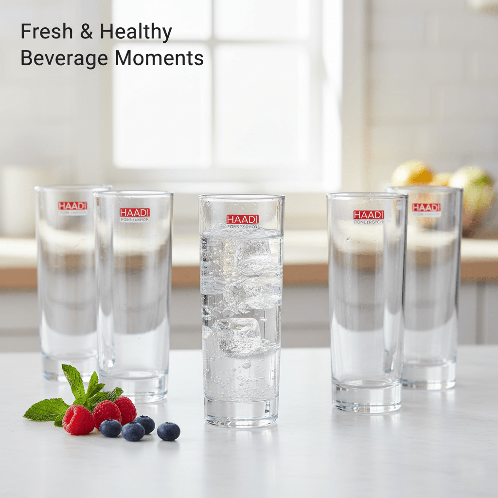 Drinking Glasses 6 Pcs 270ml, Clear Glass Cups Set for Water, Juice, Soft Drinks, Kitchen Use