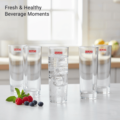 Drinking Glasses 6 Pcs 270ml, Clear Glass Cups Set for Water, Juice, Soft Drinks, Kitchen Use