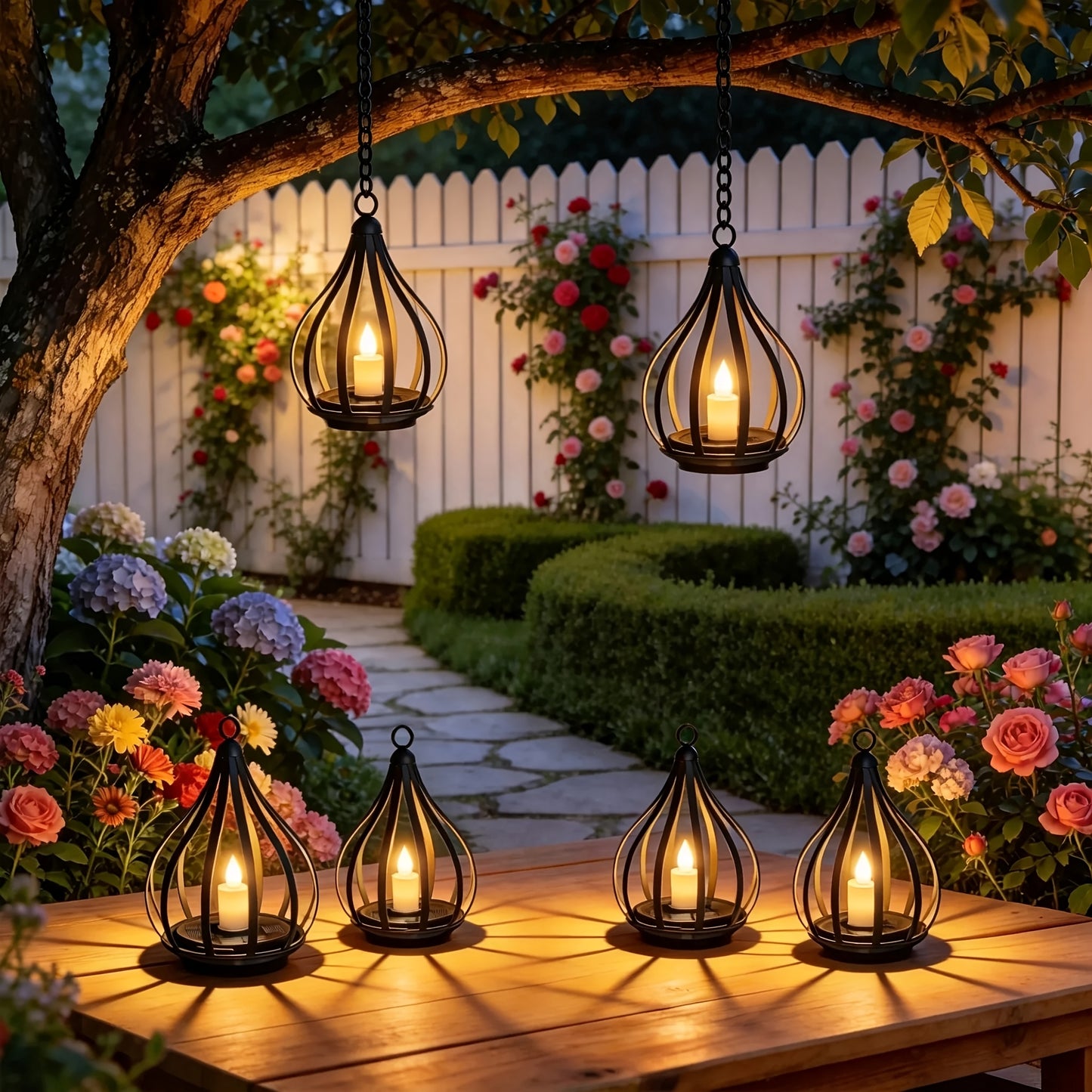 2-in-1 Solar Outdoor Pendant Light, Lawn Light, Teardrop Shape, Candle Effect Lamp with Light Post, Suitable for Gardens, Courtyards, Lawns, Decks, Parasols, Tents, Trees, Patios, Pathways, Driveways, Garden - Warm White Solar Lantern