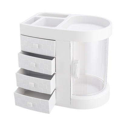 Desktop Storage Box, 4 Drawers and 1 Top Platform, Desk Organizer with Drawer, Display Case and Cosmetic Storage Box, Great for Bathroom, Dresser, Countertop Cosmetic Organiser, White