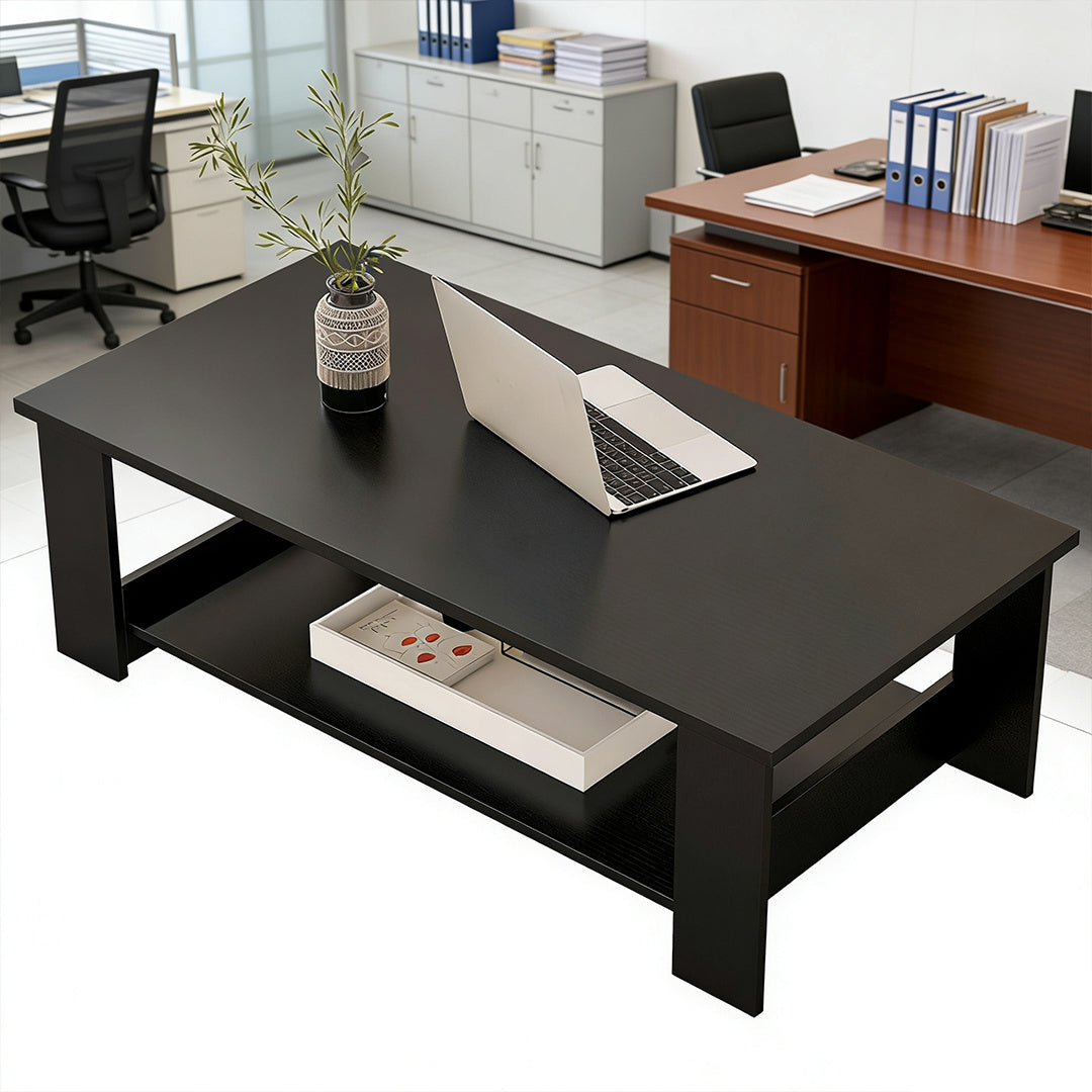 Modern Coffee Table Living Room Tea Side End Desk With Lower Storage Shelf Black
