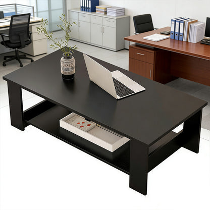 Modern Coffee Table Living Room Tea Side End Desk With Lower Storage Shelf Black
