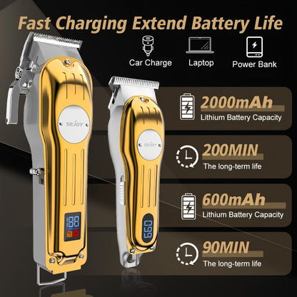 SEJOY Cordless Hair Clippers for Men Professional T-Blade Trimmer Kit – LED Display 4500-7000RPM – Barber Grooming Set Silver Blue Gold