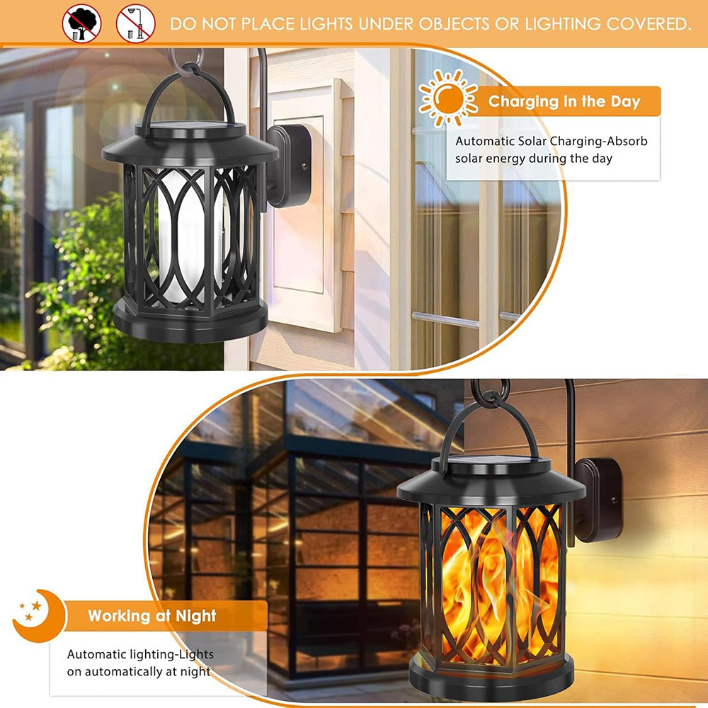 2pcs Hanging Solar Lanterns with Realistic Flickering Flame LED, Solar Lights Outdoor Garden, Waterproof Flame Effect Garden Ornaments for Pathway Patio Decoration