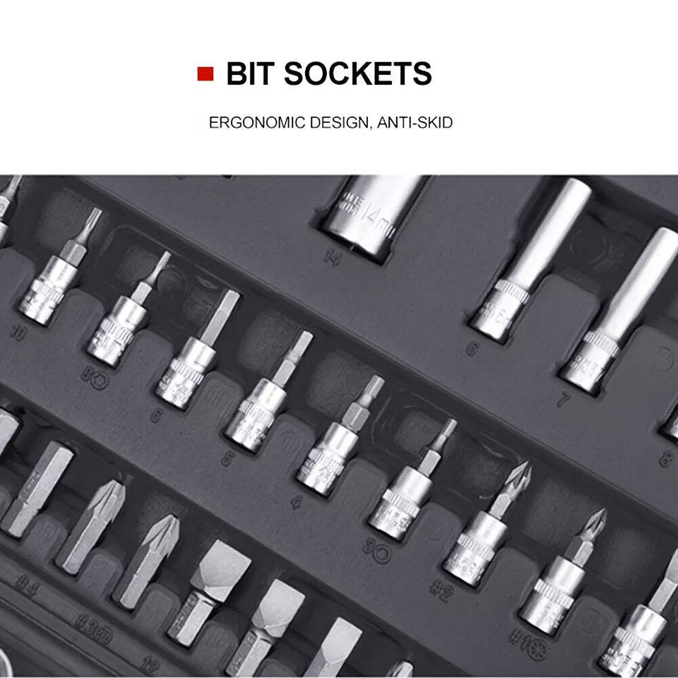 94 Socket Wrench Set Ratchet Box Toolbox Professional Home Kit 1/2" 1/4" Drive Sleeve Set The Perfect DIY Maintenance Must-have for Home Appliance Repair, Car Repair, Bicycle Repair