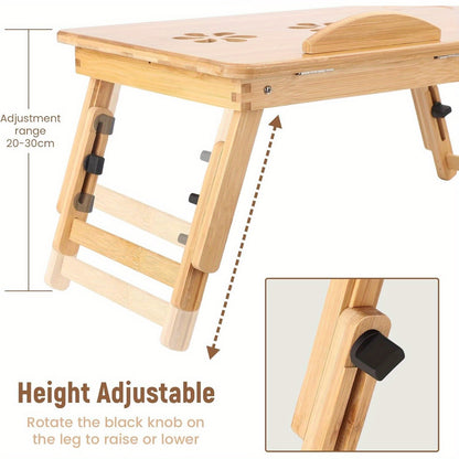 Bamboo Laptop Bed Table Laptop Tray Adjustable Laptop Table Laptop Desk Tray Table Portable Laptop Stand Foldable Bed Table Breakfast Tray with Drawer for Bed Sofa