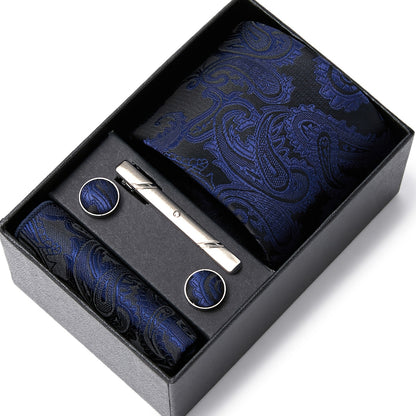 Men Men Black Paisley Tie Wedding Gift Box Tie Pocket Squares Set Necktie Box Suit Additions Fit Wedding