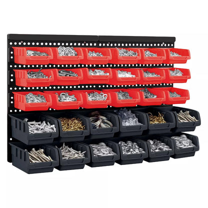 32PC Heavy-Duty Wall Mounted Storage Bins Set Wall Mounted Garage Storage Kit Garage Tool Organizer Rack System for Screws, Nuts, Bolts, Nails, Beads & Small Hardware with Easy Installation and Durable Plastic Pegboard