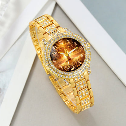 1pc Round Dial Elegant Business Minimalist Luminous Quartz Watch And 5pcs Jewelry Wedding Anniversary Gift Corporate Event Staff Gift High-End Business Women'S Daily Wear And Gift Occasions Perfect Choice Birthday Gift And Holiday Party Gift for Wom