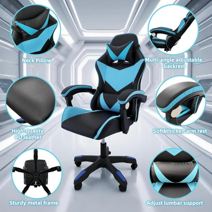 Gaming Chair with Footrest & Lumbar Support – Ergonomic Reclining Office Chair with Optional Massage, 120kg Capacity, High Back Swivel