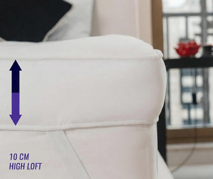 Supersoft Mattress Topper Bed - 4 Inch (10cm) Thick Mattress Topper with Elasticized Corner Straps - White