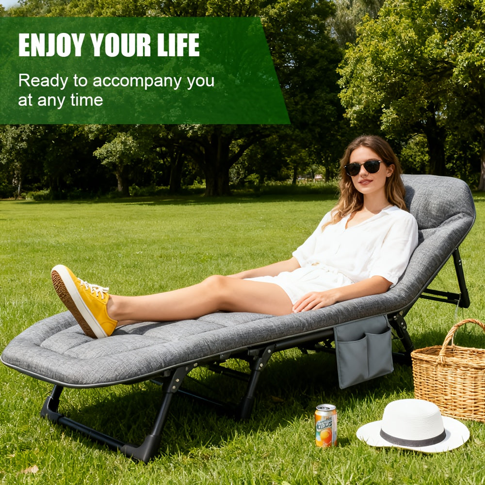 Adult Folding Camping Bed, with Cushion And Pillow, 5-Level Adjustable, Side Storage Bag, Great Christmas Gift, Portable Travel Camping Bed for Sleeping, Local Stock Shipped, Lightweight Tent Bed, Max Load 150KG, Suitable for Office, Camping