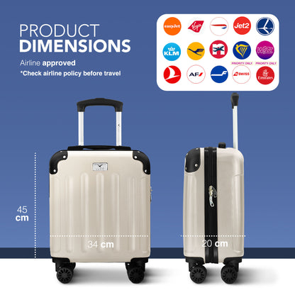 LUGG Skywander 15 Inch (45x34x20cm) Lightweight Underseat Cabin Bag EasyJet Approved Carry-On Suitcase, Durable ABS Hard Shell, Smooth Double Spinner Wheels, Water Resistant & Compact Travel Luggage (45x34x20cm)