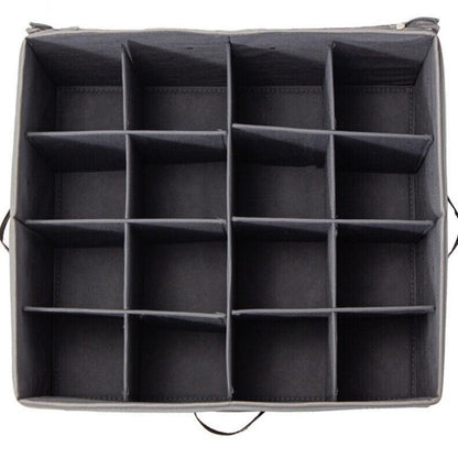 Large Capacity Grey Organizer for 16 Pairs of Shoes with a Zippered Clear Top