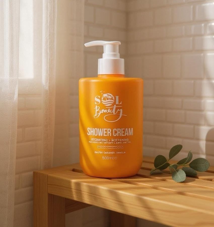 Sol Beauty Shower Cream Salted Caramel Vanilla Scent with Brazil Nut Extract, Hydrating and Softening Shower Gel 500ml