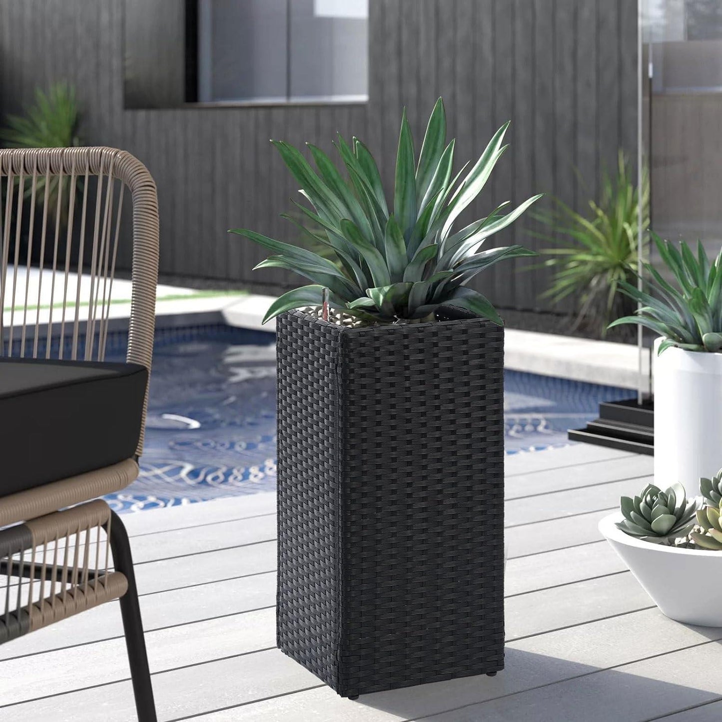 Taylor & Brown 2 Pack Tall Rattan Wicker Planters with Removable Liner, Large Indoor Outdoor Plant Pots 61cm x 30.5cm