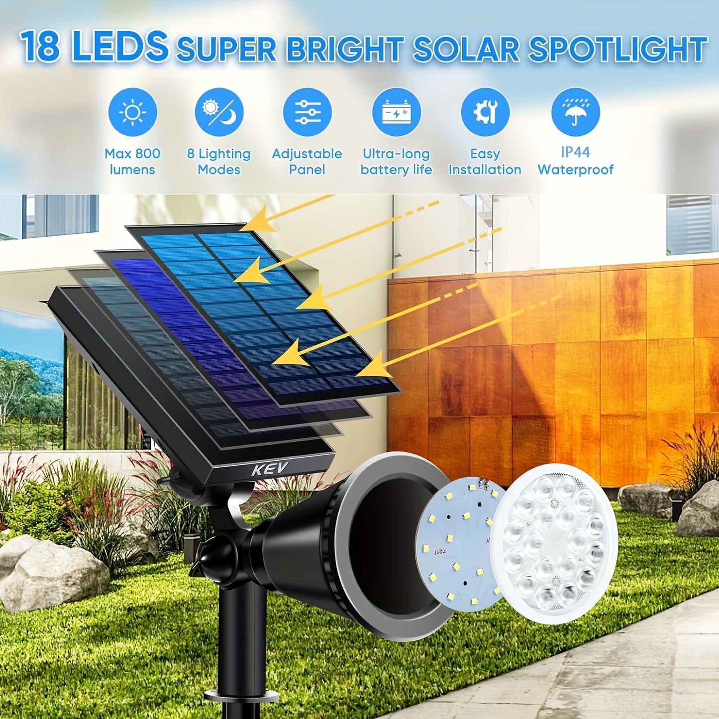 Solar Landscape Lights, 18 LED Outdoor Spotlights, Three Levels Of Dimming + IP44, Easter Smart Light Control Automatic Night Lighting, Suitable for Garden, Lawn, Flower Bed And Advertising Board Lighting, As Well As Landscape Trees.