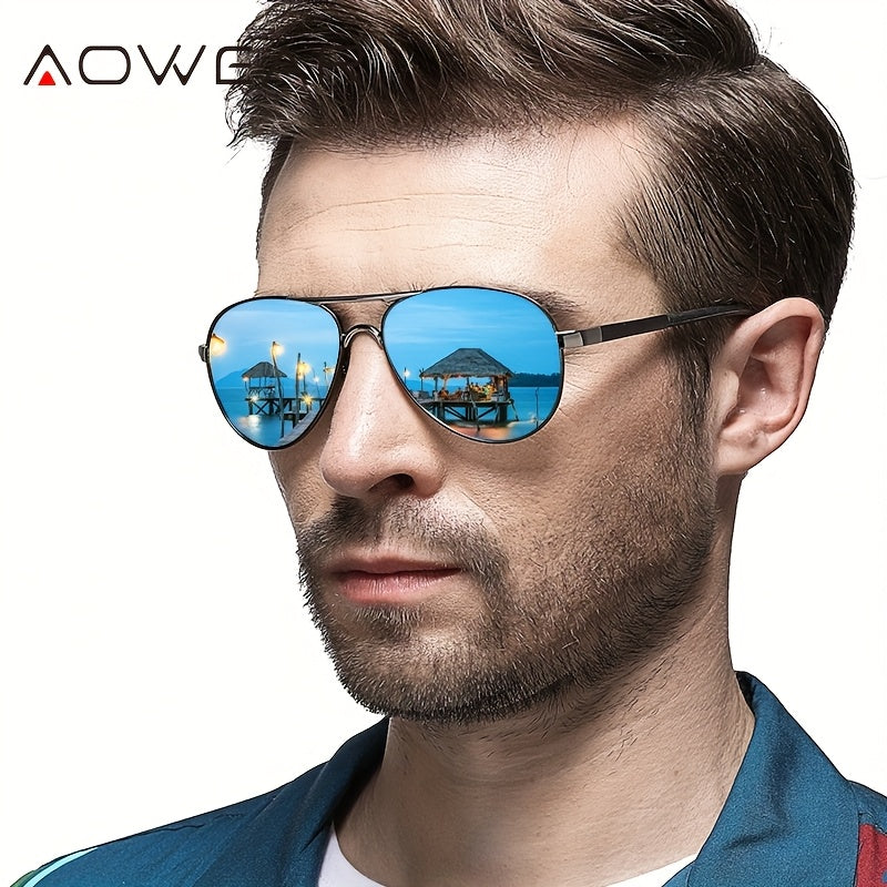 AOWEAR UV400 Pilot Sunglasses Polarized Mirror Driving Men Sunglasses