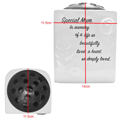 Memorial Rose Bowl Graveside Glazed Flower Vase with 3D Flowers Design, comes Gift Boxed - Special Mum