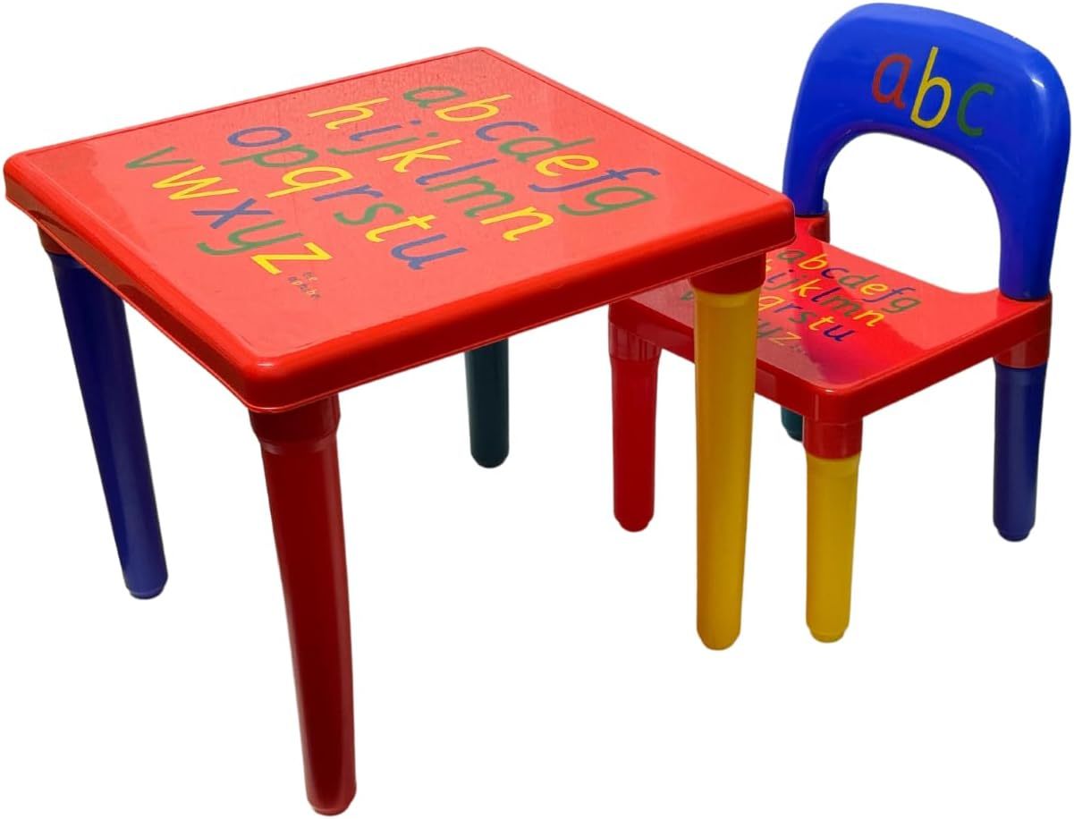 Trendi ABC Alphabet Plastic Table & Chair Set - Vibrant, Durable Kids Furniture for Learning & Play | Toddlers | Multi-Color Plastic Furniture for Kids UK (Red & Blue)