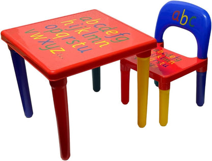 Trendi ABC Alphabet Plastic Table & Chair Set - Vibrant, Durable Kids Furniture for Learning & Play | Toddlers | Multi-Color Plastic Furniture for Kids UK (Red & Blue)