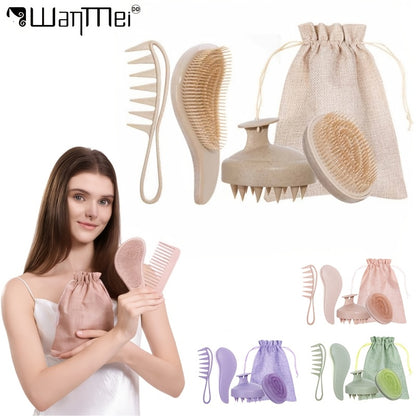 [Wedding Gift Give]Wheat Straw Hair Comb Set 5pcs -TT Massage Head Smooth Hair Comb, Soft Comb Teeth Smooth Hair Egg Comb, Wide Tooth Oil Hair Comb, Scalp Massage Shampoo Brush + Gift Bag Mother'S Day Gift for Girlfriend, Wife, Suitable for Men