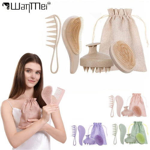 [Wedding Gift Give]Wheat Straw Hair Comb Set 5pcs -TT Massage Head Smooth Hair Comb, Soft Comb Teeth Smooth Hair Egg Comb, Wide Tooth Oil Hair Comb, Scalp Massage Shampoo Brush + Gift Bag Mother'S Day Gift for Girlfriend, Wife, Suitable for Men