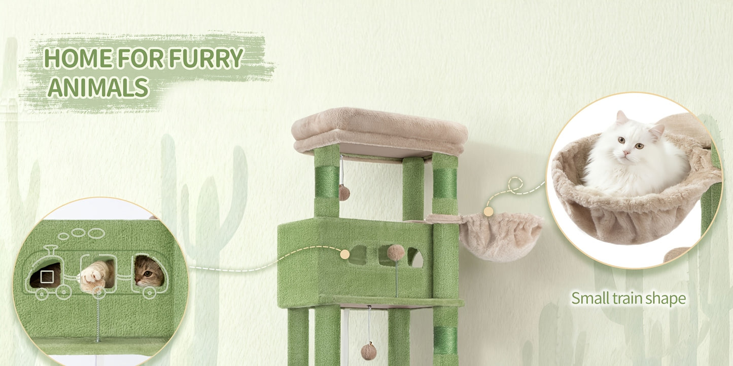 Cat Tree for Indoor Cats, 170cm Large Tall Cat Tower, Multi-Level Cats House with Condo, 8 Scratching Posts, Hammock, 4 Pom Poms