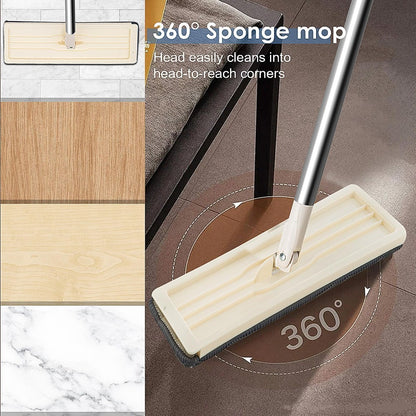 360° Microfiber Mop and Bucket Set with Squeeze Wringer – Flat Floor Mop Wet & Dry Cleaning System for Home Tiles Hardwood & Laminate Floors with Replacement Heads