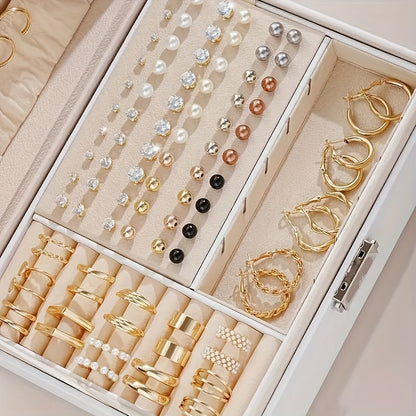 [For Vacation, Dates] 108pcs Set of Simple, Rhinestone, and Metal Geometric Design Stud Earrings, Women's Hoop Earrings, for Vacation, Dates, and Daily Wear. No Box Included