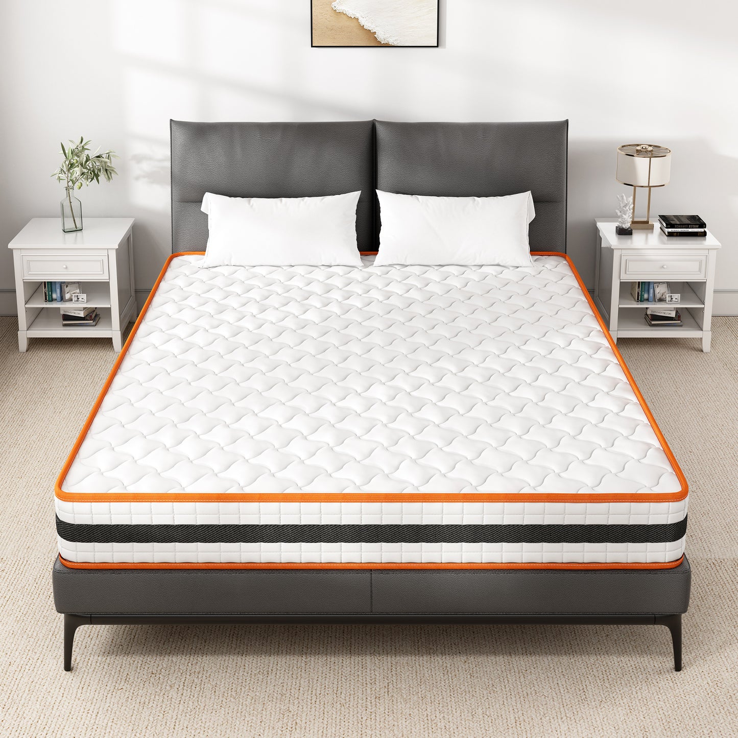 Bed Mattress Memory Foam and Pocket Spring Hybrid Mattress with 3D Breathable Fabric, Medium Soft to Medium Firm Support Mattress, Roll-Up Packaging for Bedroom