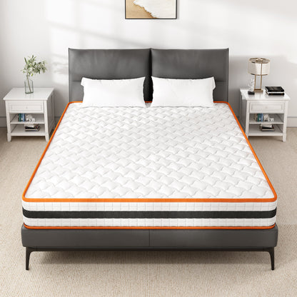 Bed Mattress Memory Foam and Pocket Spring Hybrid Mattress with 3D Breathable Fabric, Medium Soft to Medium Firm Support Mattress, Roll-Up Packaging for Bedroom