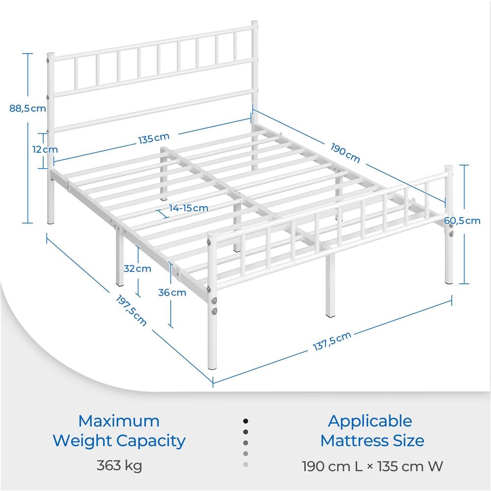 Costoffs Metal Bed Frame, Single/Double Size Bed Platform with Slatted Headboard and Footboard, Solid Slat Support, Large Storage Space, Easy Assembly Bed, Modern Mattress Foundation, Black/White/Pink/Silver