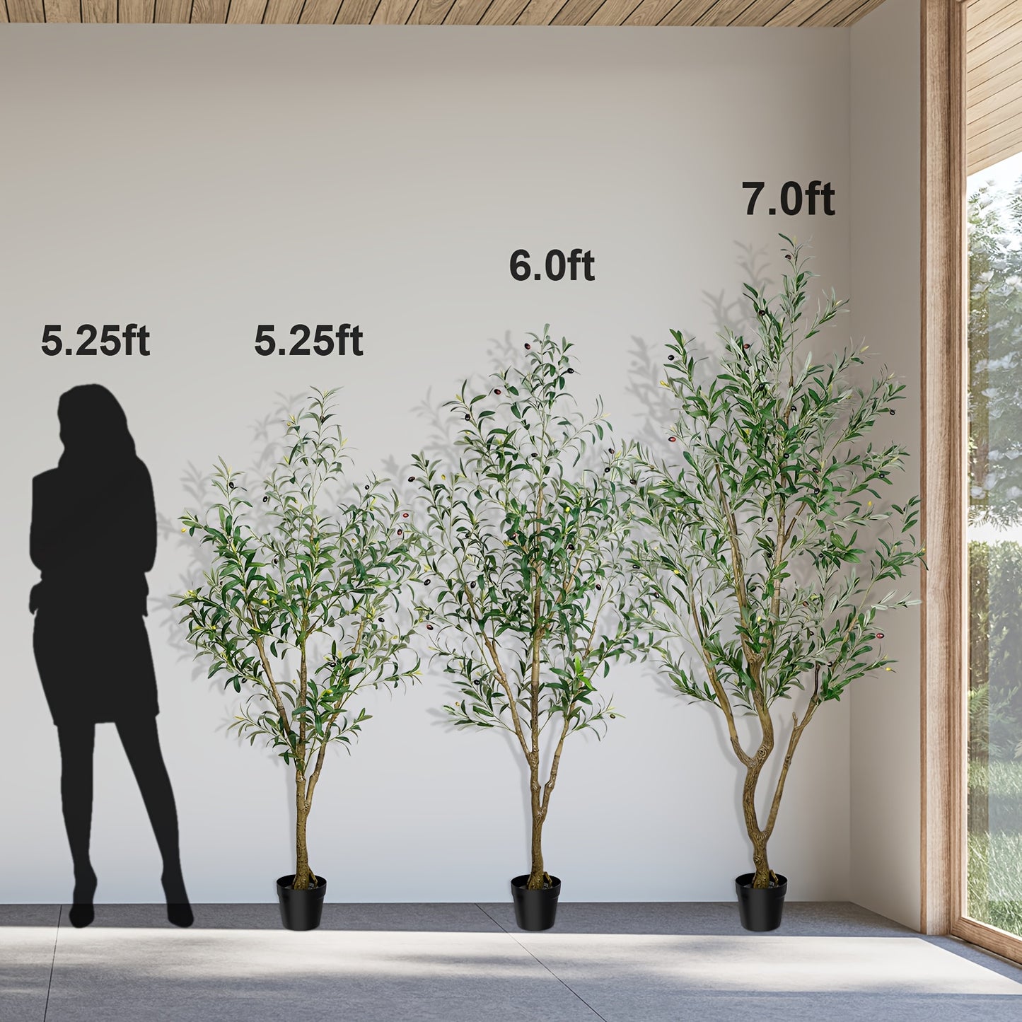 Artificial Olive Tree - 165/180/210Cm Tall Potted Faux Plant with Lifelike Trunk And Leaves | Large Indoor Outdoor Greenery for Home, Office, Living Room, Floor Fronted Door Entryway Decor Additions