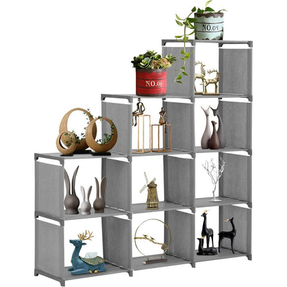 9 Cube Bookcase Ladder Cube Shelving Unit Bookshelf Cube Shelves Under Stairs Storage Unit Cube Storage Organiser For Living Room Bedroom Books Toys Clothes Tools Grey