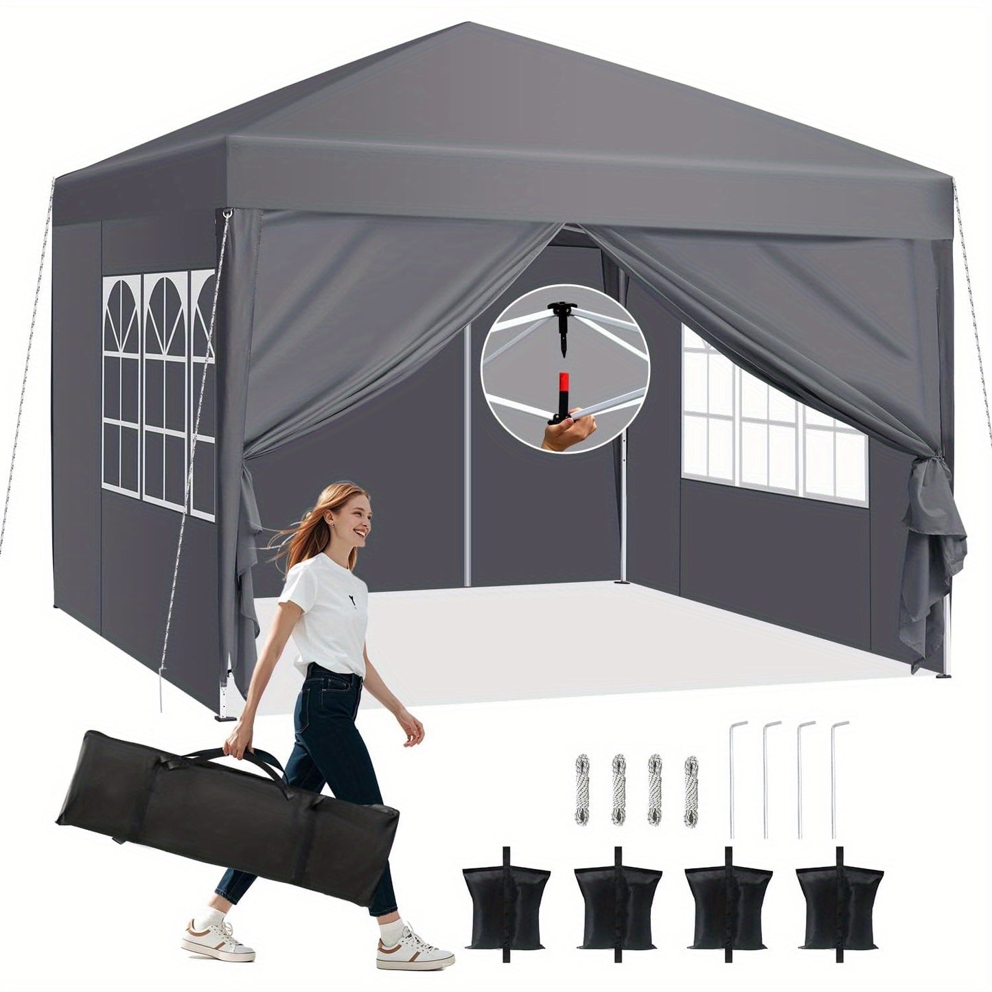 3M X 3M Instant Pop-Up Gazebo with Side Panels, Comes with 4 Weight Bags for Added Stability, Easy to Set Up, Ideal for Outdoor Events, Market Stalls, And Camping. Constructed from Durable Materials, Wind-Resistant, Perfect for Gardens And Parties